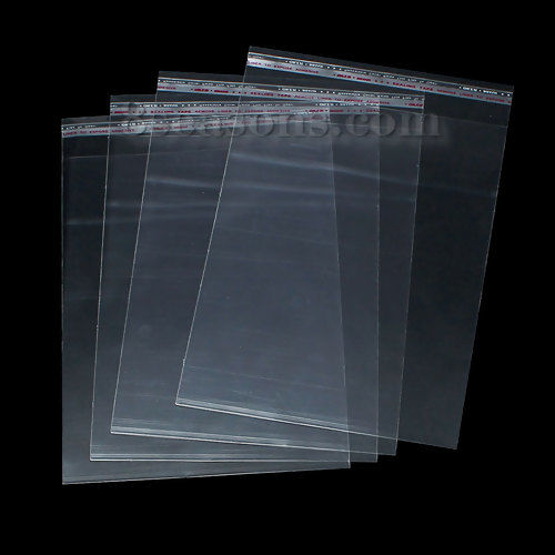 プラスチック製 接着ポリ袋 透明 (使用可能なスペース： 21x17cm) 24cm x 17cm、 100 個 の画像