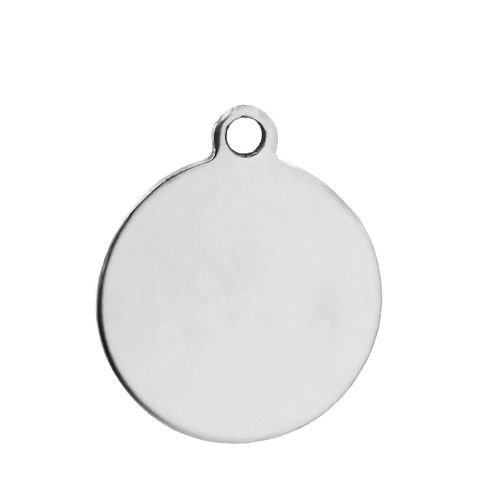 Picture of Stainless Steel Pendants Round Silver Tone Blank Stamping Tags One Side 23mm x 20mm, 10 PCs