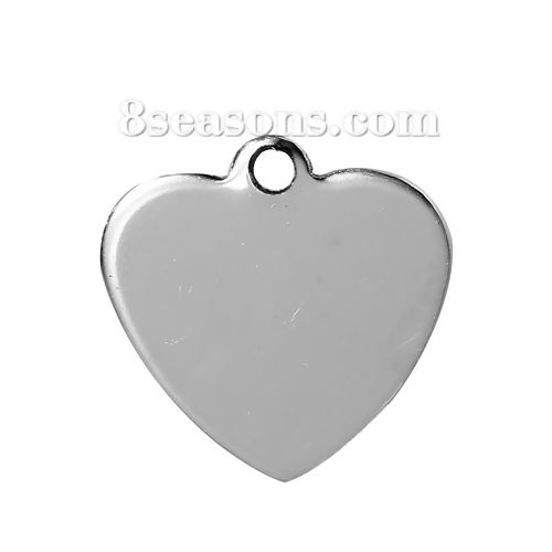 Picture of 419 Stainless Steel Pendants Heart Silver Tone Blank Stamping Tags One Side 20mm x 20mm, 5 PCs