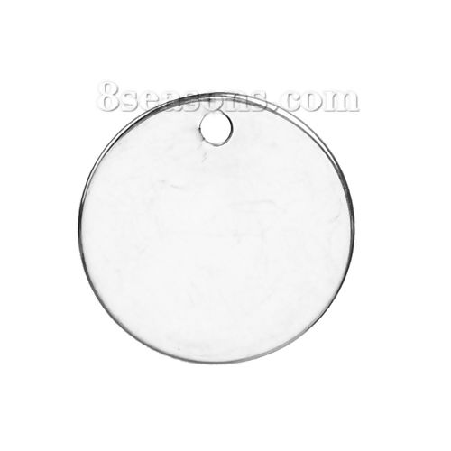 Picture of Stainless Steel Pendants Round Silver Tone Blank Stamping Tags One Side 15mm Dia., 20 PCs