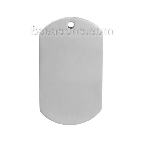 Picture of 304 Stainless Steel Pendants Silver Tone Blank Stamping Tags One Side 50mm x 27.5mm, 1 Piece