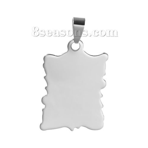 Picture of 304 Stainless Steel Blank Stamping Tags Pendants Irregular Silver Tone One-sided Polishing 36mm x 24mm, 10 PCs