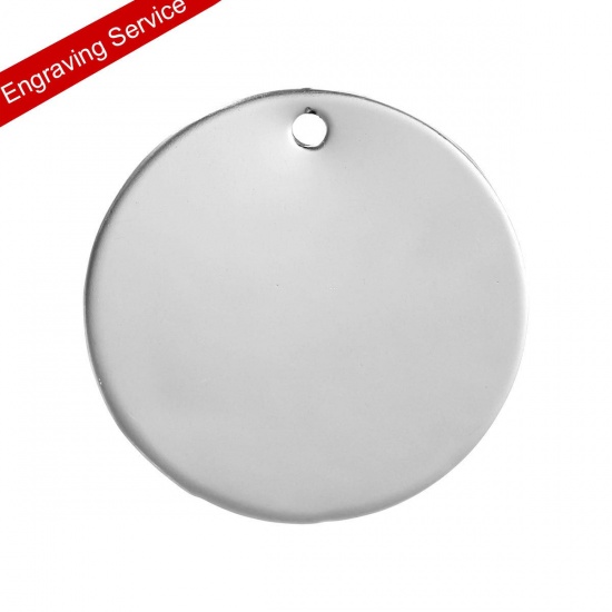 Picture of 304 Stainless Steel Pendants Round Silver Tone Blank Stamping Tags One Side 3cm Dia., 50 PCs