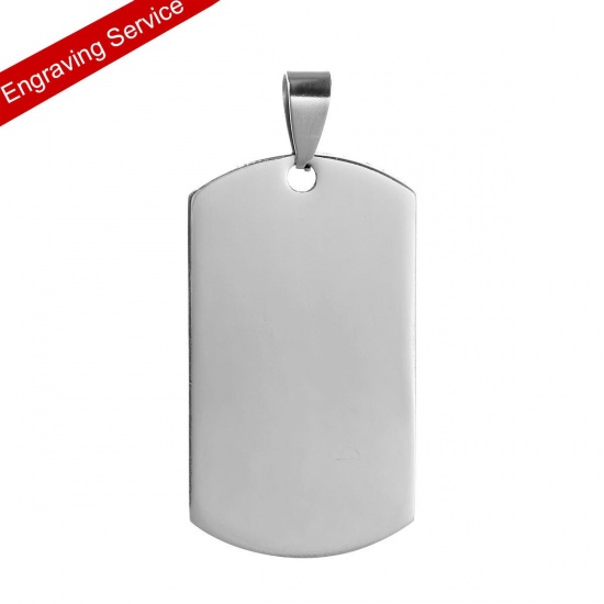 Picture of Stainless Steel Pendants Rectangle Silver Tone Blank Stamping Tags One Side 5cm x 24mm, 50 PCs