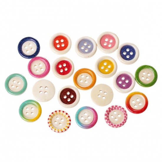 Picture of Wood Sewing Buttons Scrapbooking 4 Holes Round At Random 15mm( 5/8") Dia, 1000 PCs