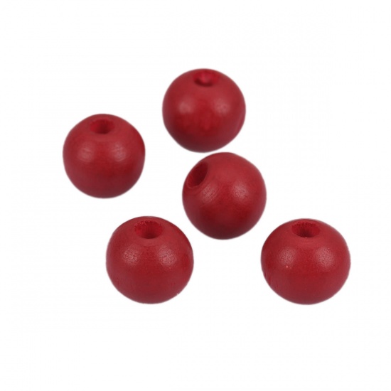 Picture of Wood Spacer Beads Round Dark Red About 16mm Dia., Hole: Approx 4.3mm, 500 PCs