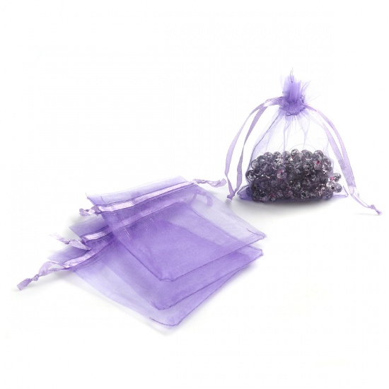 Picture of Wedding Gift Organza Jewelry Bags Drawstring Rectangle Violet 10cm x8cm(3 7/8" x3 1/8"), (Usable Space: 8x8cm) 300 PCs