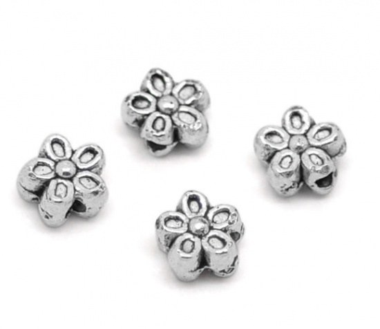 Picture of Zinc Based Alloy Spacer Beads Flower Antique Silver Color About 6mm x6mm - 7mm x7mm, Hole:Approx 1.3mm, 20 PCs
