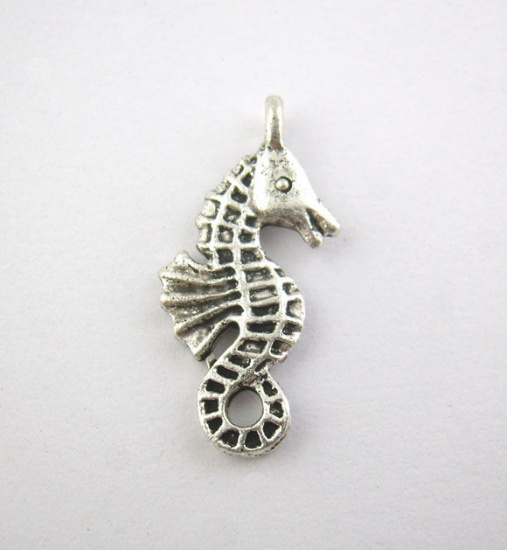 Picture of Ocean Jewelry Zinc Based Alloy Charms Seahorse Antique Silver Color 24mm(1") x 10mm( 3/8"), 4 PCs