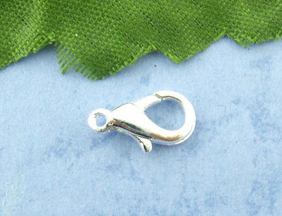 Picture of Zinc Based Alloy Lobster Clasps Silver Plated 12mm x 6mm, 15 PCs