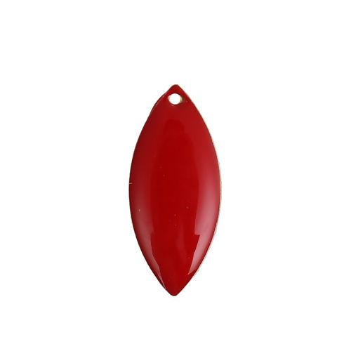 Image de Breloques Sequins Emaillés Double Face en Cuivre Marquise Sans Plaqué Rouge Émail 23mm x 10mm, 2 Pcs