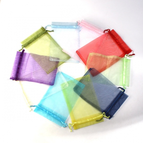 Picture of Wedding Gift Organza Jewelry Bags Drawstring Rectangle At Random (Usable Space: 13x10cm) 15cm x 10cm, 4 PCs