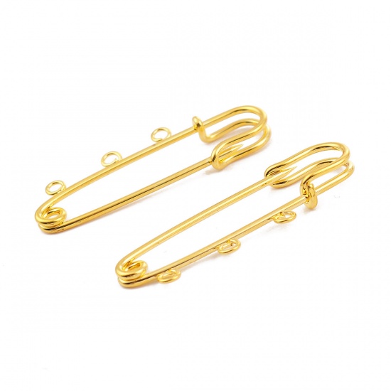 Picture of Iron Based Alloy Pin Brooches Findings Gold Plated 50mm x 17mm, 2 PCs