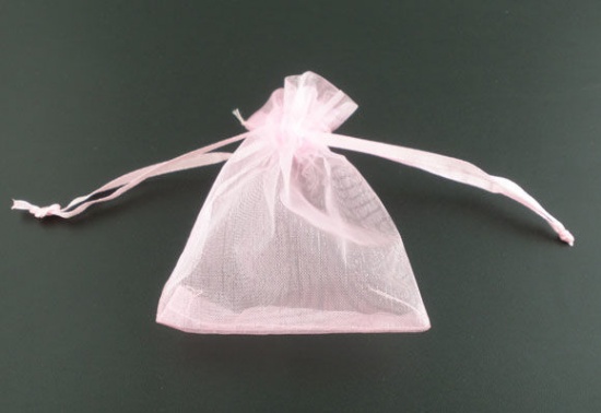 Picture of Wedding Gift Organza Wedding Gift Organza Jewelry Bags Rectangle Pink 9cm x7cm(3 4/8" x2 6/8"), 5 PCs