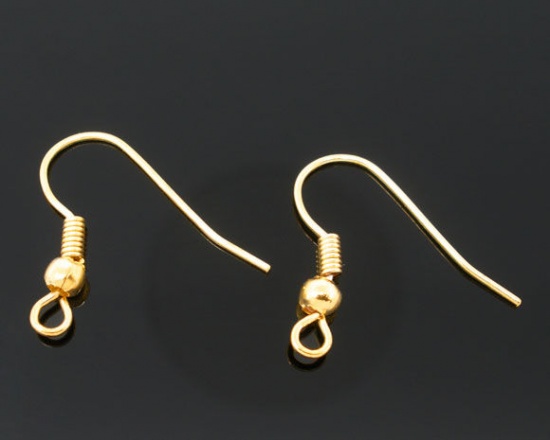 Picture of Alloy Ear Wire Hooks Earring Findings Gold Plated 18mm x 18mm, Post/ Wire Size: (22 gauge), 54 PCs