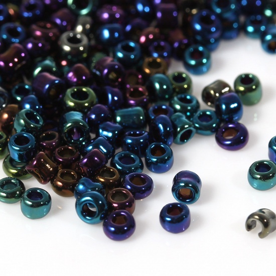 Picture of 10/0 Glass Seed Beads Round Rocailles Deep Blue AB Color Pearlized About 2mm Dia, Hole: Approx 0.5mm, 50 Grams