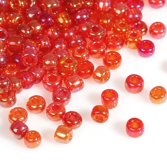 Picture of 10/0 Glass Seed Beads Round Rocailles Red AB Color About 2mm Dia, Hole: Approx 0.6mm, 45 Grams