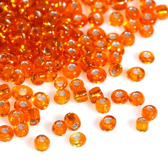 Picture of 10/0 Glass Seed Beads Round Rocailles Orange Silver Lined About 2mm Dia, Hole: Approx 0.6mm, 40 Grams