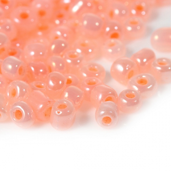 Picture of 6/0 Glass Seed Beads Round Rocailles Light Salmon Pearlized About 4mm Dia, Hole: Approx 1mm, 60 Grams