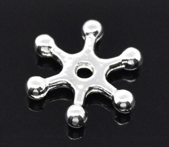 Picture of Zinc Based Alloy Spacer Beads Snowflake Silver Plated About 8mm x 8mm, Hole:Approx 1.2mm, 35 PCs
