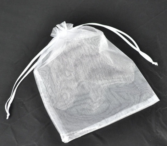 Picture of Wedding Gift Organza Jewelry Bags Drawstring Rectangle White 23cm x17cm(9" x6 6/8"), 2 PCs