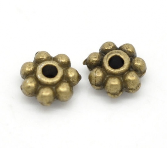 Picture of Zinc Based Alloy Spacer Beads Snowflake Flower Antique Bronze About 5mm x 5mm, Hole:Approx 0.8mm, 50 PCs