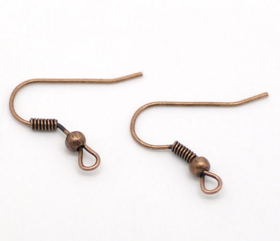 Picture of Iron Based Alloy Ear Wire Hooks Earring Findings Antique Copper 21mm x 18mm, Post/ Wire Size: (21 gauge), 75 PCs