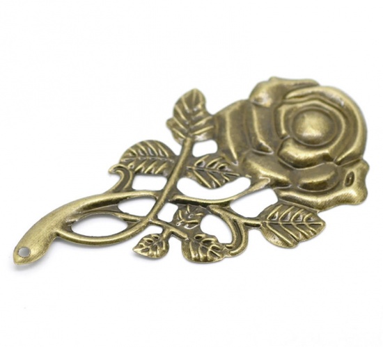 Picture of Zinc metal alloy Charm Pendants Flower Antique Bronze 7.7cm(3") x 4.2cm(1 5/8"), 3 PCs