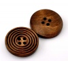 ウッド ボタン 円形 コーヒー色 二つ穴 3cm 直径、 4 個 の画像
