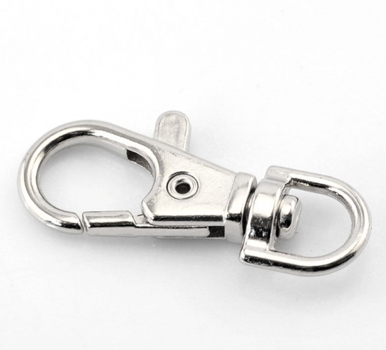 Picture of Zinc Based Alloy Keychain & Keyring Swivel Clasp Silver Tone 37mm x 17mm, 3 PCs