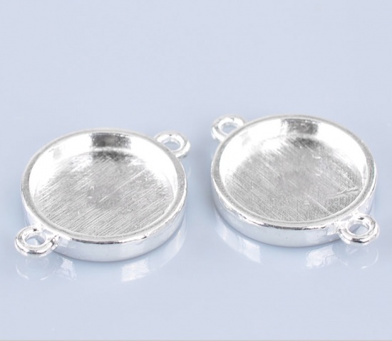 Picture of Zinc Based Alloy Cabochon Settings Connectors Round Silver Plated (Fits 16mm Dia.) 26mm(1") x 19mm( 6/8"), 3 PCs