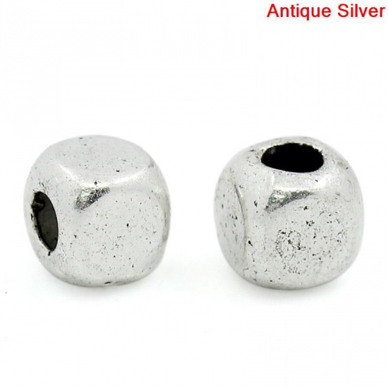 Picture of Zinc metal alloy Spacer Beads Cube Antique Silver Color Color Plated About 4mm x 4mm, Hole:Approx 1.5mm, 40 PCs