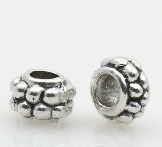 Picture of Zinc Based Alloy Spacer Beads Flower Antique Silver Color Dot Carved About 7mm Dia, Hole:Approx 3mm, 20 PCs