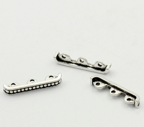 Picture of Zinc Based Alloy Spacer Beads Rectangle Antique Silver Color Dot About 24mm x 5mm, Hole: Approx 1mm, 9 PCs