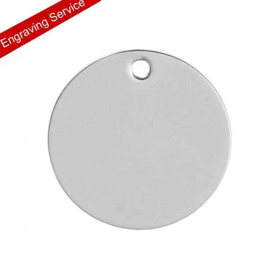 Picture of 304 Stainless Steel Blank Stamping Tags Pendants Round Silver Tone 20mm( 6/8") Dia, 1 Piece