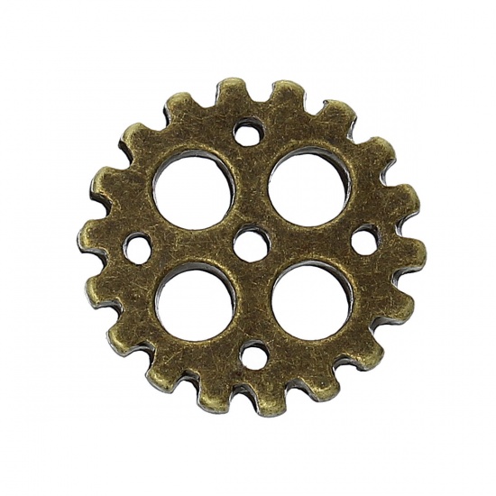 Picture of Zinc Based Alloy Steampunk Embellishments Findings Gear Antique Bronze Hollow 15mm( 5/8") Dia, 6 PCs