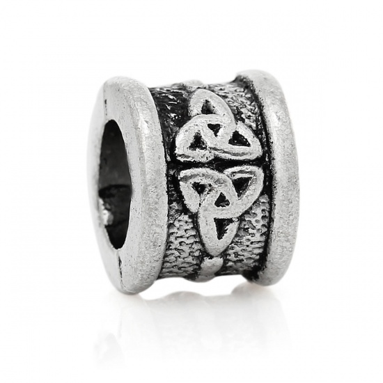 Picture of Zinc Based Alloy Spacer Beads Cylinder Antique Silver Color Celtic Knot Carved About 11mm x 8mm, Hole:Approx 6.4mm, 4 PCs