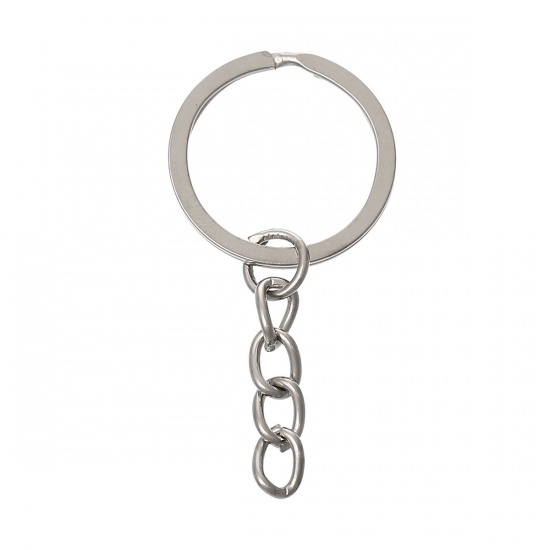 Picture of Iron Based Alloy Keychain & Keyring Round Silver Tone 51mm x 24mm, 10 PCs
