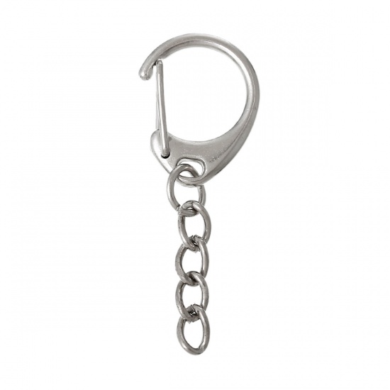 Picture of Iron Based Alloy Keychain & Keyring Lobster Clasp Silver Tone 49mm x 18mm, 3 PCs