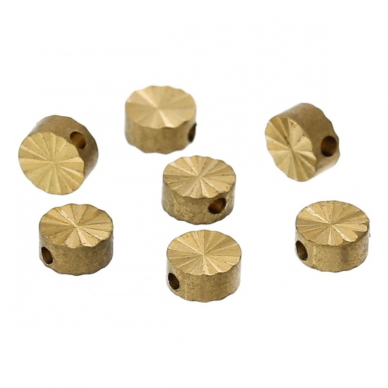 Picture of Copper Spacer Beads Flat Round Light Gold About 5mm( 2/8") Dia, Hole:Approx 1.4mm, 5 PCs