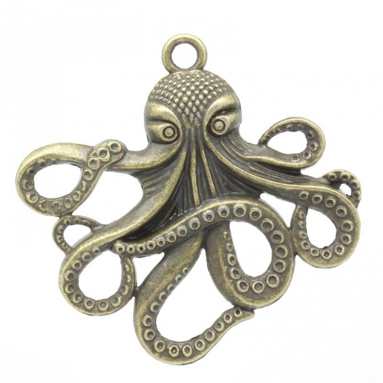 Picture of Ocean Jewelry Zinc Based Alloy Pendants Octopus Animal Antique Bronze Carved 5.7cm(2 2/8") x 5.5cm(2 1/8"), 1 Piece