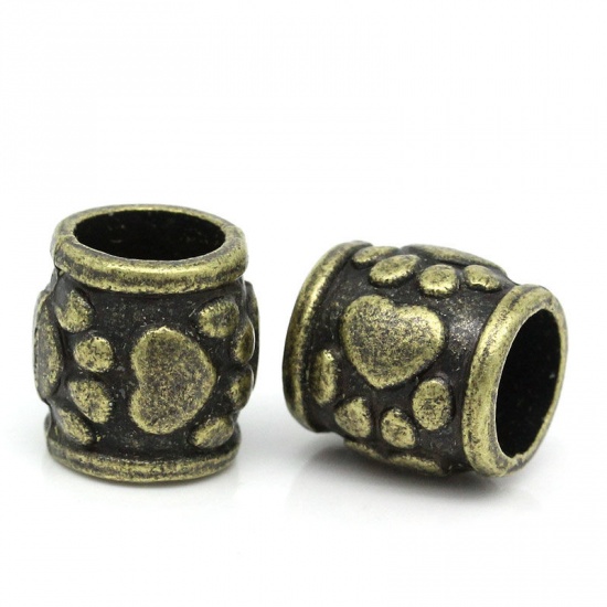 Picture of Zinc metal alloy Spacer Beads Cylinder Antique Bronze Antique Bronze Bear paw print Carved Color Plated About 10mm x 10mm, Hole:Approx 6.3mm, 6 PCs