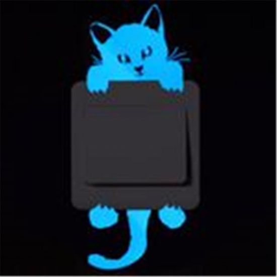 PVC ウォールステッカー 青 猫 夜光 1 個 の画像
