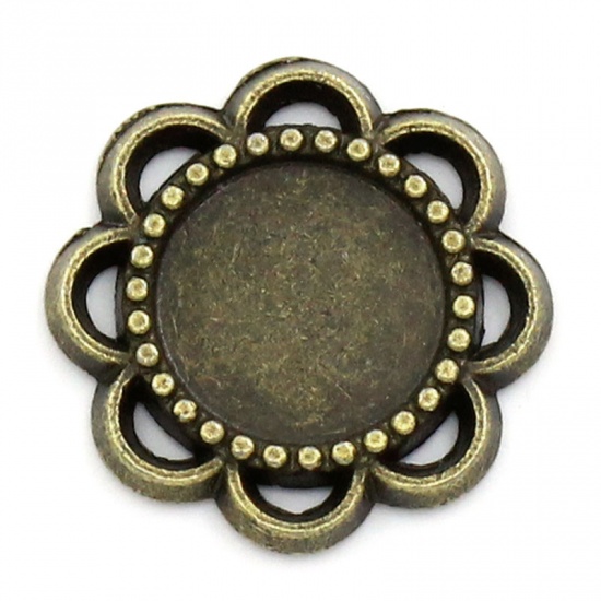 Imagen de Resultados de adornos Scrapbooking Aleación del Metal Del Zinc de Flor ，Tono Bronce yCabochon Ajustes Hueco 14mm x 14mm 100 Unidades