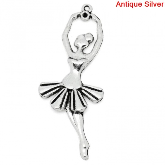 Picture of Zinc Based Alloy Pendants Ballet Dancing Girl Antique Silver (Can Hold ss7 Rhinestone) 61mm(2 3/8") x 24mm(1"), 20 PCs