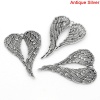Bild von Zinklegierung Anhänger Herz Antik Silber Engel Flügel, 6.9cm x 4.7cm, 5 Stücke