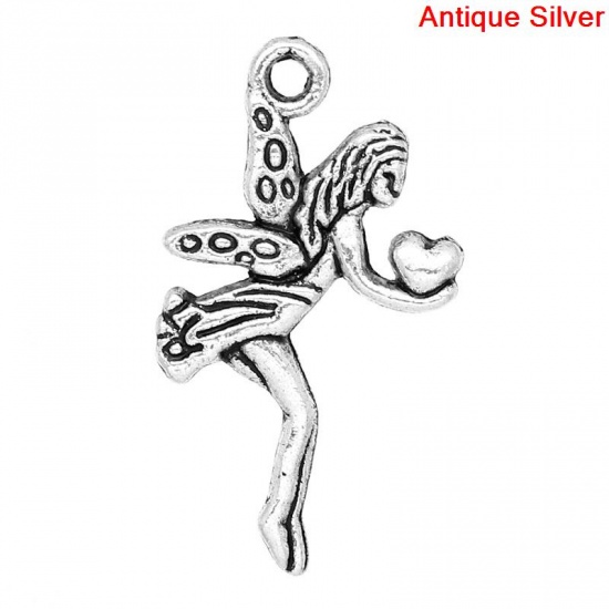 Bild von Zinklegierung Anhänger Engel Antik Silber,mit Herz Muster, 24.0mm x 13.0mm, 50 Stücke