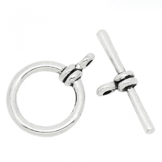 Picture of Zinc Based Alloy Toggle Clasps Round Antique Silver 21mm x 16mm 24mm x 8mm, 30 Sets