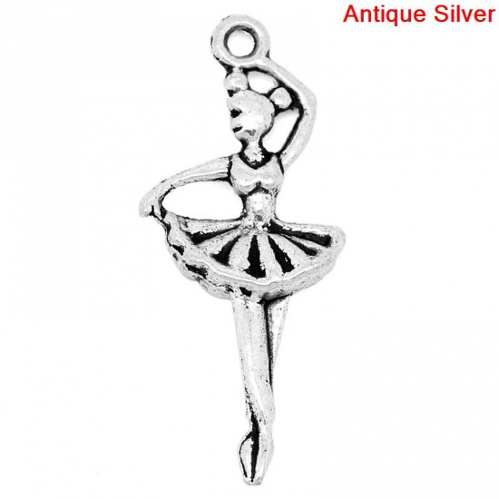 Picture of Zinc Based Alloy Charms Ballet Dancing Girl Antique Silver 29mm x 12mm(1 1/8"x 4/8"), 50 PCs