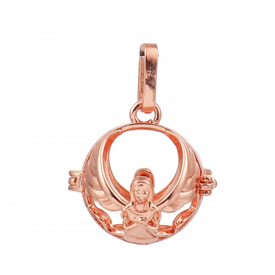 Picture of Copper Pendants Mexican Angel Caller Bola Harmony Ball Wish Box Locket Angel Silver Tone Can Open (Fits 14mm Beads) 31mm(1 2/8") x 24mm(1"), 2 PCs